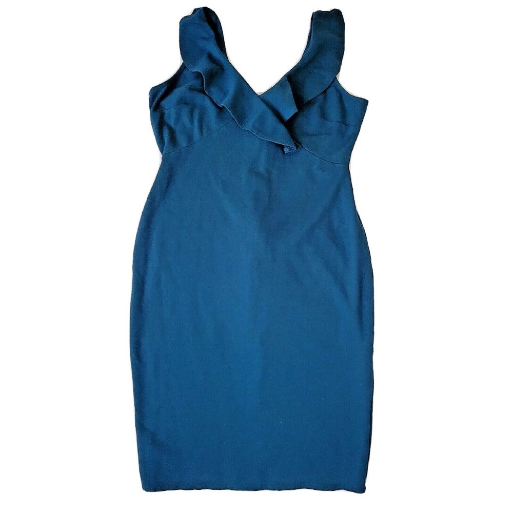 Paperdoll Blue Sleeveless Dress Ruffled V Neck Size M